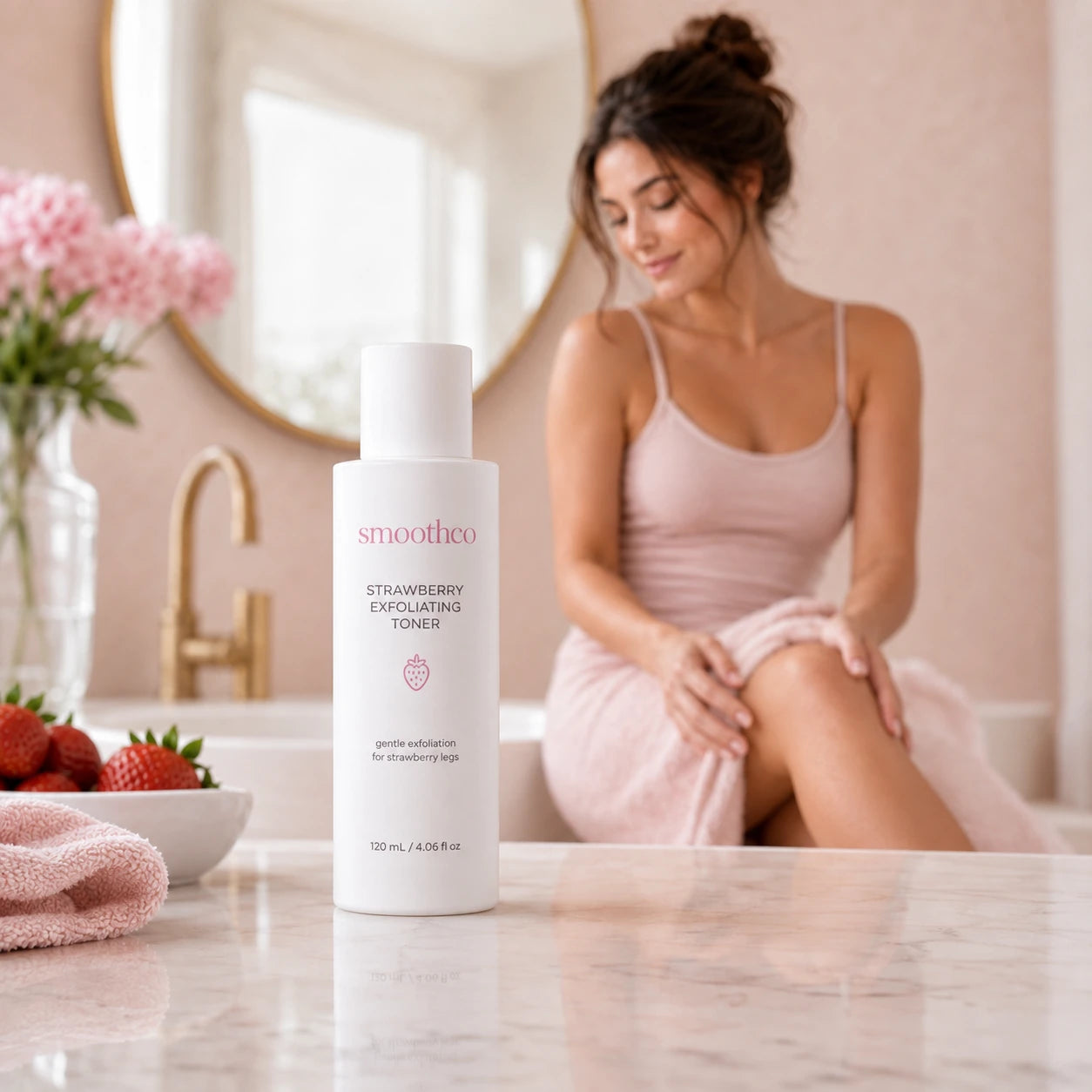 Smoothco Strawberry Exfoliating Toner with model