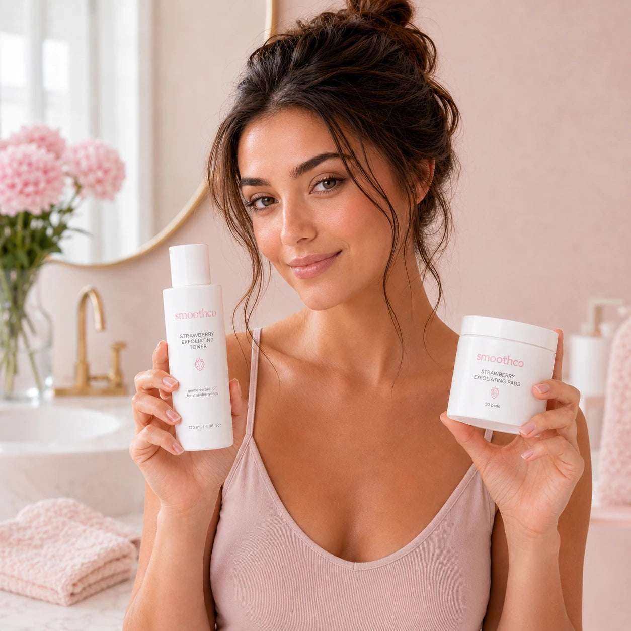 Model holding both Smoothco products