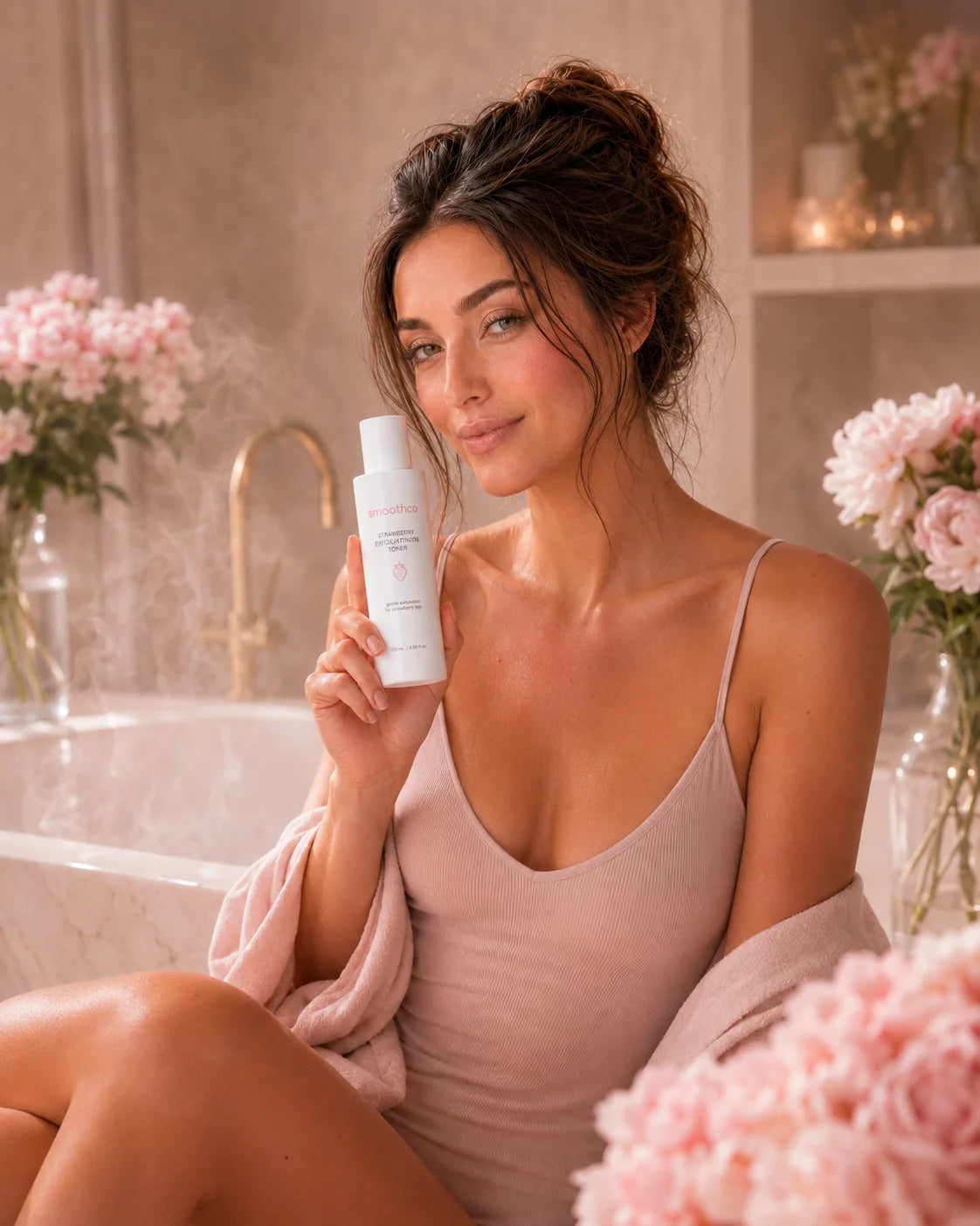Model using Smoothco toner as part of body care