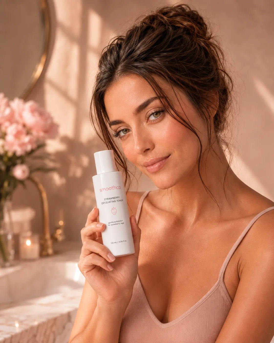 Smoothco Strawberry Exfoliating Toner with model