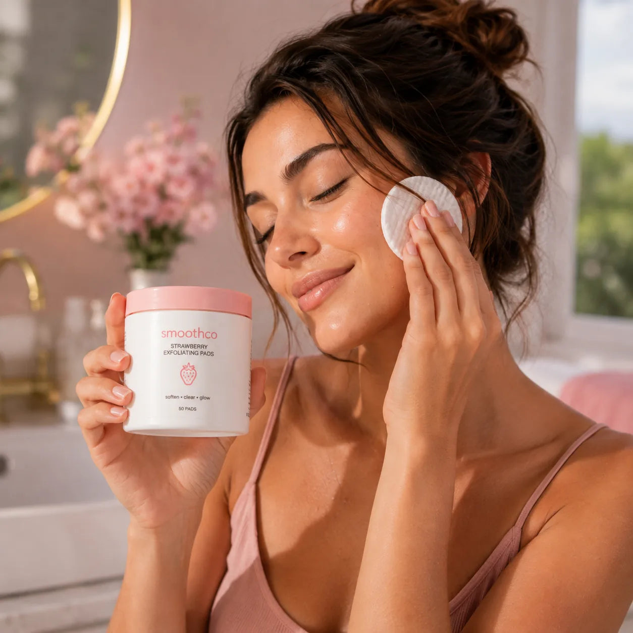 Smoothco Strawberry Exfoliating Pads in use
