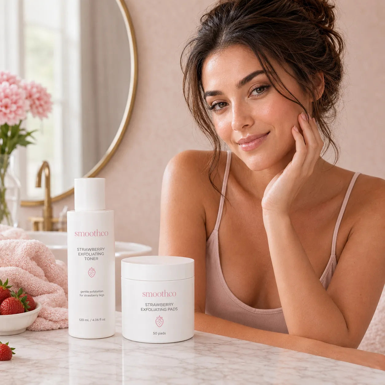 Smoothco Toner and Pads complete routine with model