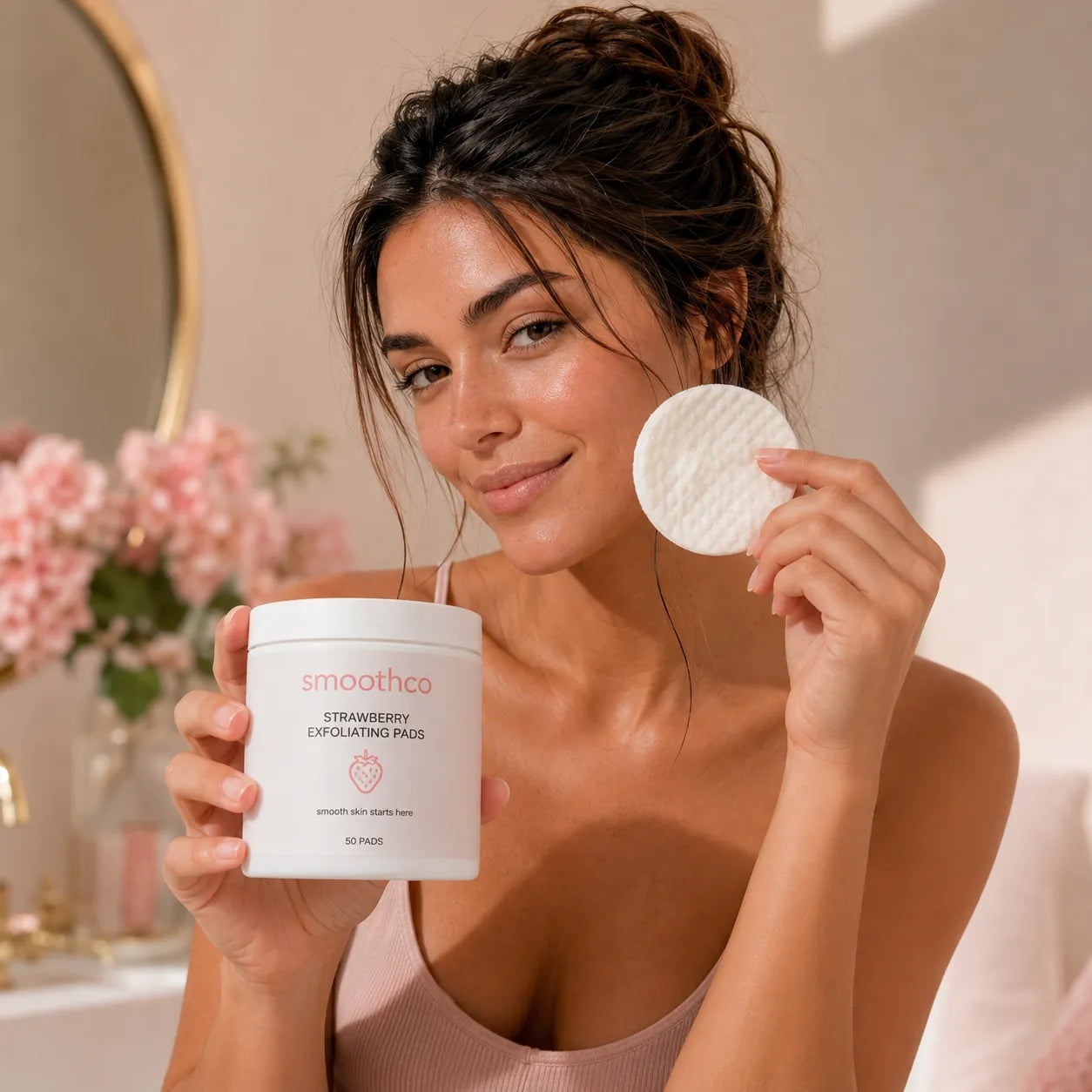 Smoothco Strawberry Exfoliating Pads in use