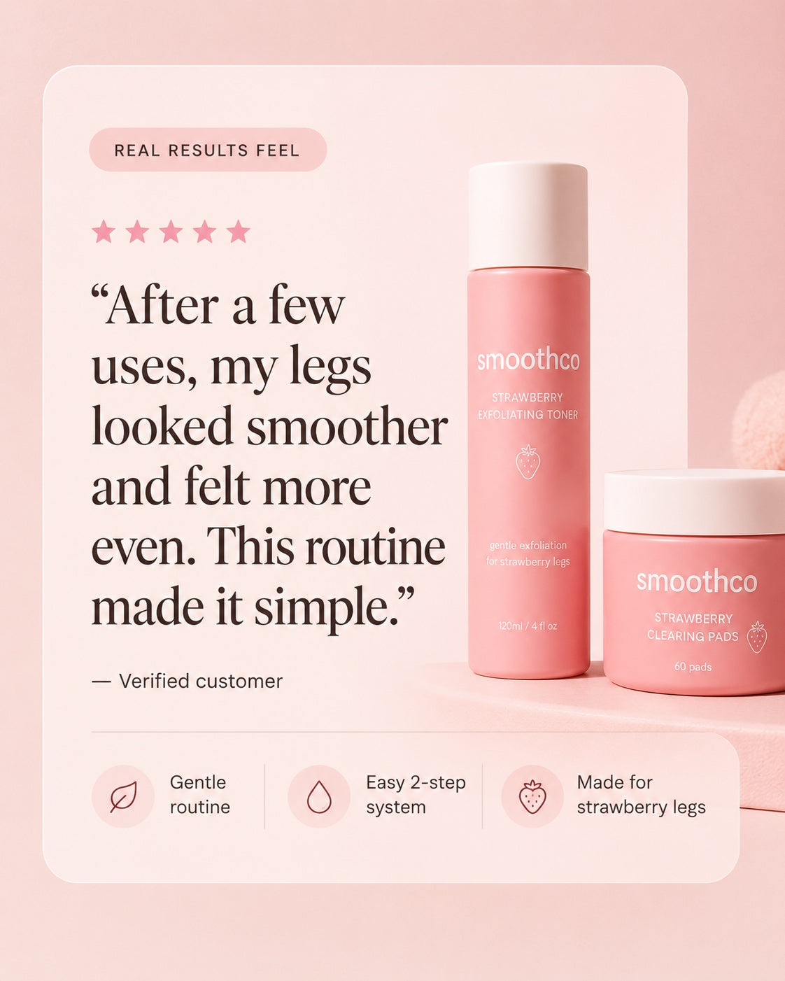Smoothco testimonial with toner and clearing pads